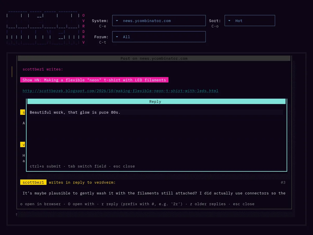 The reply window over the Hacker News thread, with a reply typed into it.